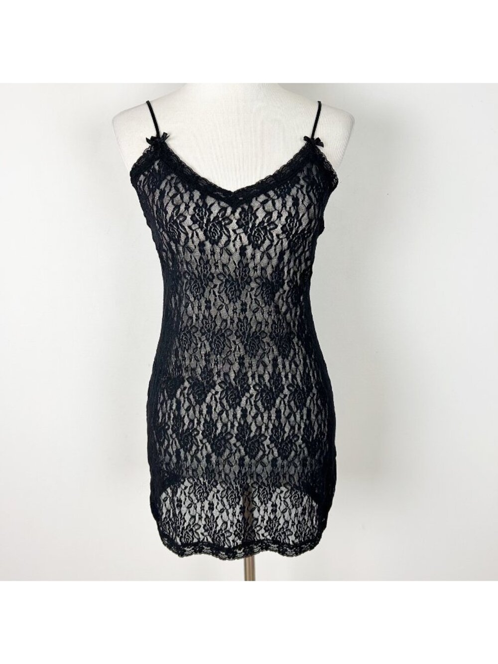 Morgan Taylor Intimates Black Floral Nylon Slip Stretch Sheer Size Small